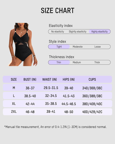 Metallic Accent Mesh Panel One-Piece Swimsuit