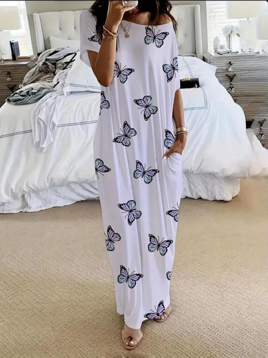 Women’s Solid Color Batwing Sleeve Casual Nightdress