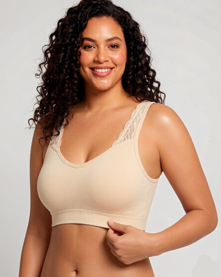 Wireless Seamless Bra with Lace Straps and Invisible Fit